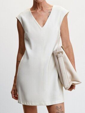 NWT Mango V-Neck Short Sleeve White Mini Dress size 2 XS